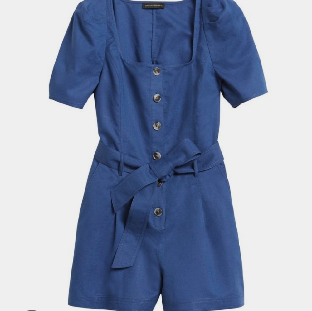 Banana Republic Linen-Cotton Puff-Sleeve Romper